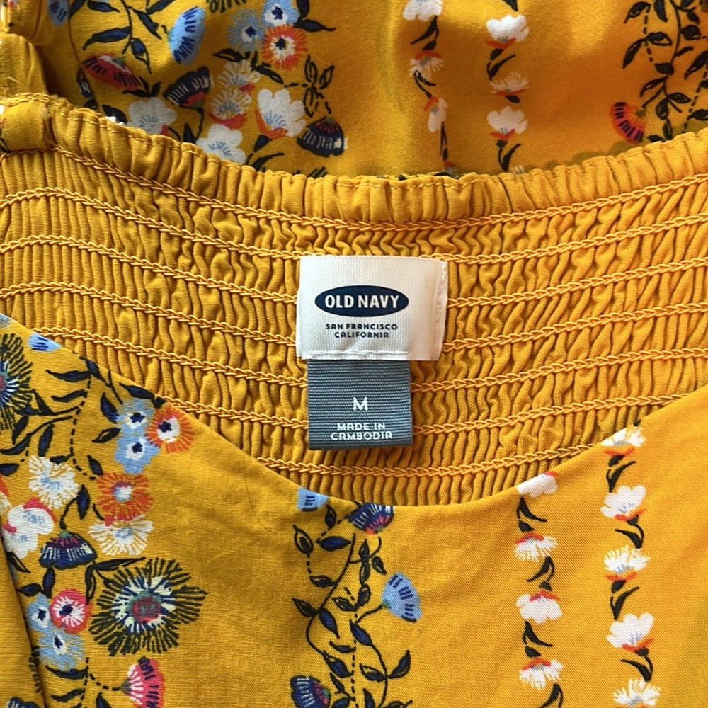 Old Navy adjustable strap mustard yellow floral sleeveless swing dress - Picture 4 of 4